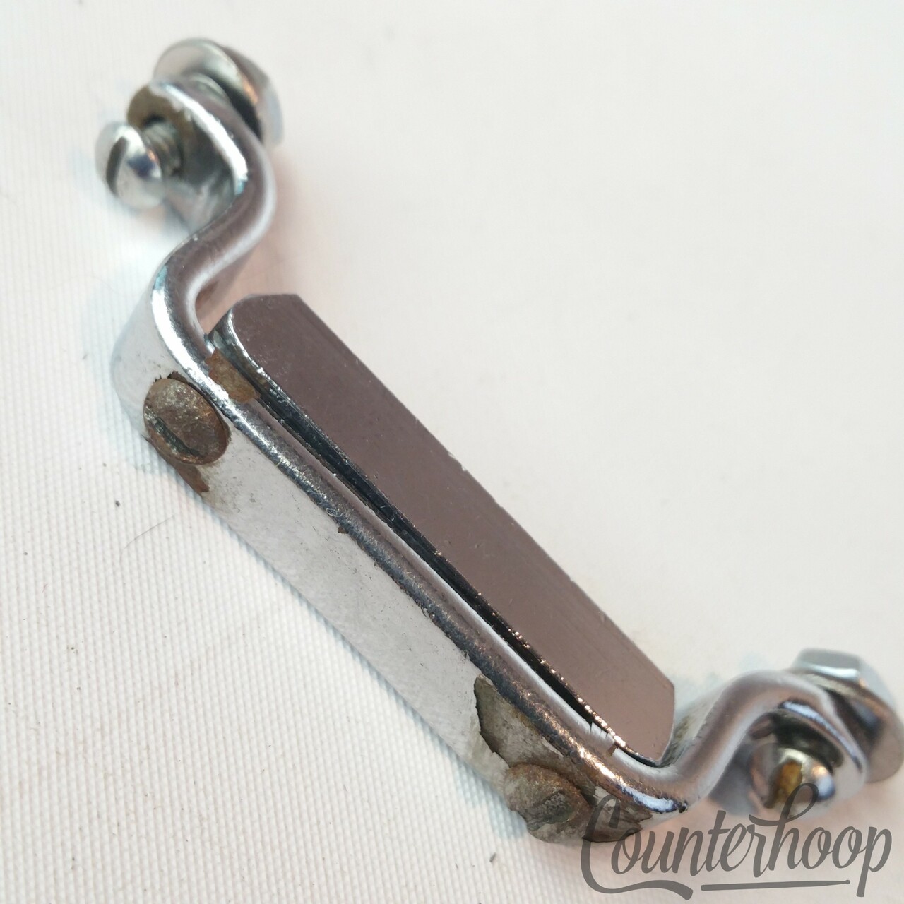 Vintage Snare Drum Butt Plate 2 3/8"Hole Spacing Chrome Gretsch USA 50s Clamp — main photograph