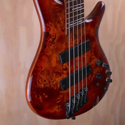 Ibanez SRMS805 5-String Electric Bass Guitar in Brown Topaz Burst, 2017 Model image 2
