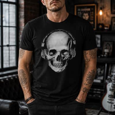 Skull Headphones Graphic Tee Black Rock Music T-Shirt image 1