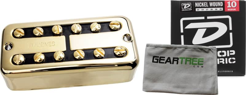 TV Jones FTB-UVGLD TV Classic Universal Mount Gold Bridge Pickup w/ Geartree Cloth and Pack of Strings image 1