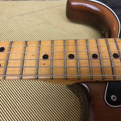 Vintage 1974 Fender Stratocaster Electric Guitar w/ Tweed Hardshell Case! Staggered Pole Pickups, Tuxedo Plastic! image 9