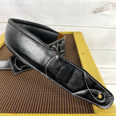Walker and Williams C-22 Premium Black Signature Grain Leather 3" Wide Double Padded Guitar Strap For Acoustic, Electric, And Bass Guitars image 3