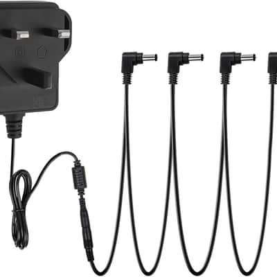 SPA-10 Guitar Pedal Power Supply Adapter (1000mA -1A) AC DC 9V with 4 Way Daisy Chain Pedal Cables, Compatible for Most Effect Pedals (Tip Negative), Black image 1