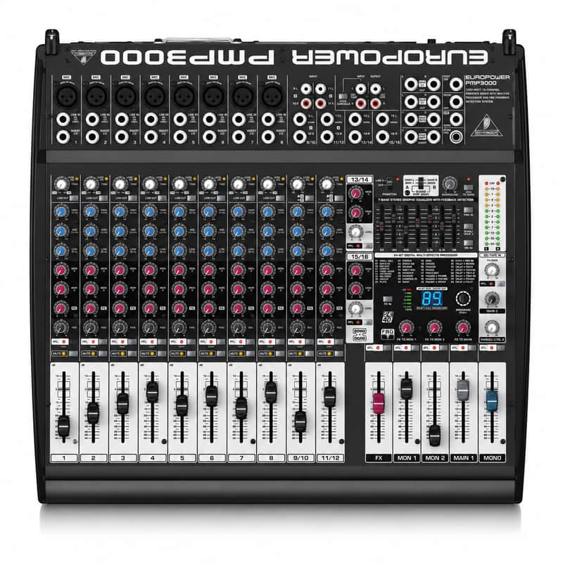 Behringer EUROPOWER PMP3000 1200-Watt 16-Channel Powered Mixer (Powers On) NOT FUNCTIONING – For Parts or Repair image 1