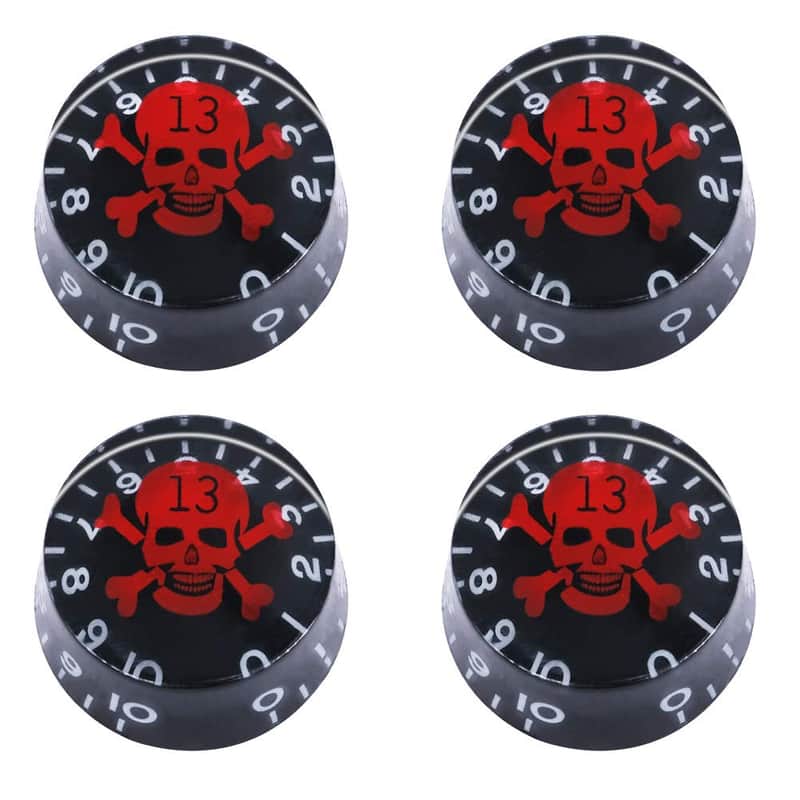 4pcs Skull Electric Guitar Knob Bass Top Hat Knobs Speed Volume Tone Knob AMP Effect Pedal Control Knobs Black With Red KNOB-S10 image 1