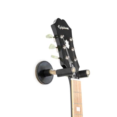 Levy's Leathers Forged Steel Guitar Hanger; Brass Metal with Black Veg-Tan Leather Yoke Wraps image 7