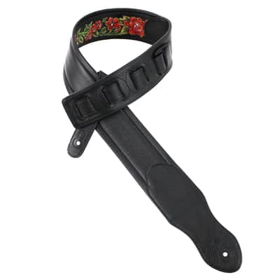 Walker & Williams KB-10 Gloss Black Strap w/Carved Red Orange Roses On Grain Leather image 9