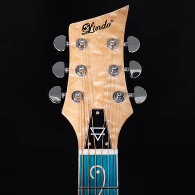 Lindo Earth Slim Body Electro Acoustic Guitar | Figured Tamo Ash and Flatsawn Zebrano | BS3M Blend Preamp/Tuner with Dual Jack/XLR Output | Solid Maple Teal Fretboard and Bridge (Nylon Strings) image 10