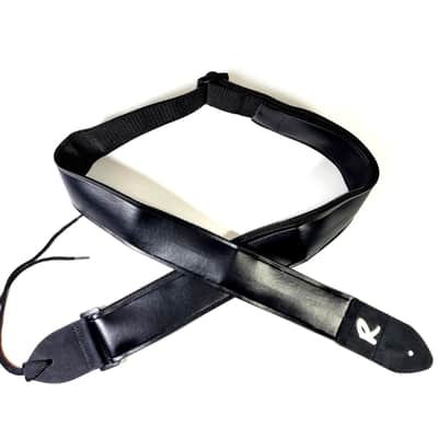 Black Faux Leather Guitar Strap - Black Artificial Leather Guitar Strap - Genuine Leather Ends - Fits Acoustic, Electric or Bass Guitars image 3