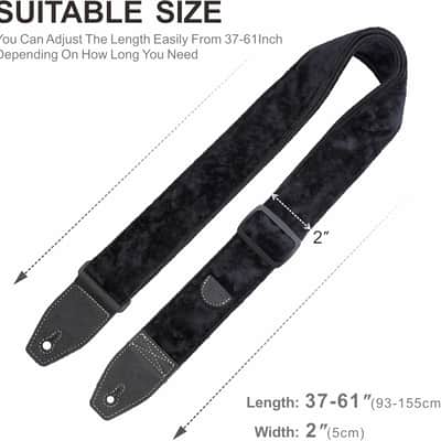Guitar Strap 2 inch Velvet Guitar Straps with Full Grain Leather End, for Bass Electric and Acoustic Guitars, Free Strap Button, 2 Strap Locks and 4 Guitar Picks image 5