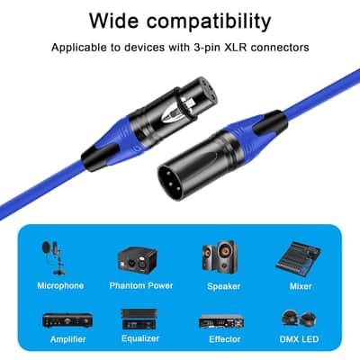 XLR Cable 50FT 2Pack Green+Blue- Premium Balanced Microphone Cable 3-Pin XLR Male to Female Mic Speaker Cable, Pure Copper and Plated Conductors image 2