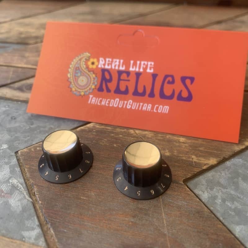 Real Life Relics Vintage Gold Top Black Bottom Knobs (Set of 2)    [DL3] image 1