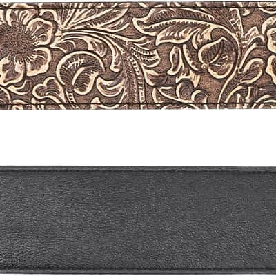 Guitar Strap, Stamped Leather Guitar Strap PU Leather Western Vintage 60's Retro Guitar Strap with Genuine Leather Ends for Electric Bass Guitar, with Tie,Include 2 Picks,Bronze image 5