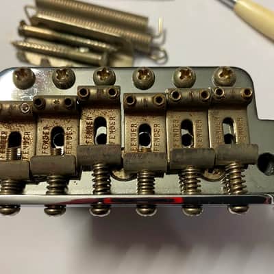 1980s original Fender Japan JV Serial Stratocaster bridge 56mm – Includes extra modern MIJ Fender block image 5