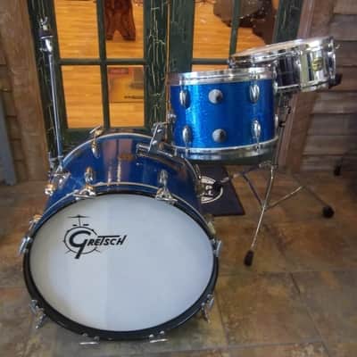 Vintage 1970's Gretsch 3 Piece Drum Kit - The One Nighter in Blue Sparkle image 1