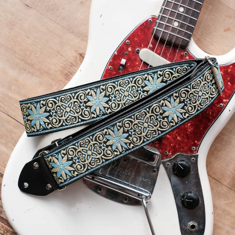 Vintage Blue 60s/70s Hippie Guitar Strap / Handmade in the UK / Case Candy image 1