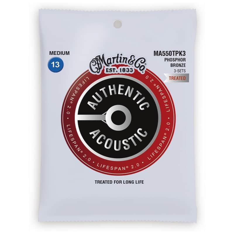 Martin MA550TPK3 Authentic Acoustic Lifespan 2.0 Phosphor Bronze Acoustic Guitar Strings - Medium (.13 - .56) 3-Pack image 1
