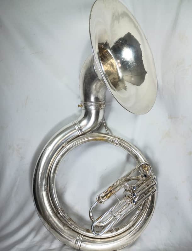 King 2350 BBb Satin Silver Sousaphone - complete overhaul with case, neck, and bits image 1