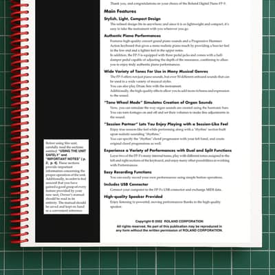 Roland FP-5 — 2 in 1 Owners Manual User Guide Instructions — 89 Pages — USA Made