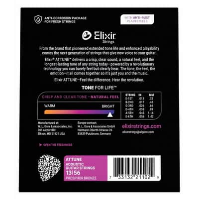 ELIXIR 21102 Attune Phosphor Bronze Acoustic Guitar Strings Medium 013-053 image 2