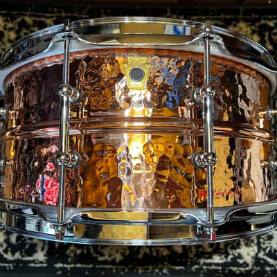 Ludwig LC662KT Hammered Copper Phonic 6.5x14" 10-Lug Snare Drum with Tube Lugs - Polished Copper image 1