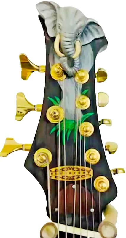 8 String Fanned Fret Electric Guitar Handmade by Blueberry Guitars Elephant Motif image 1
