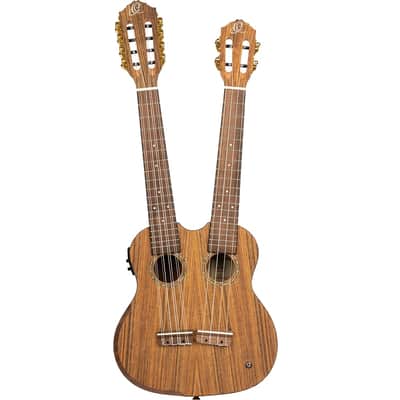Ortega HYDRA Custom Built Series Ovangkol Top Mahogany Double-Necks 4/8-String Acoustic-Electric Tenor Ukulele w/Gig Bag image 3