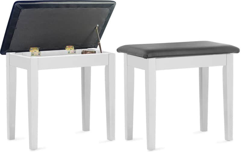 STAGG Matt White Piano Bench With Black Vinyl Top And Storage Compartment image 1