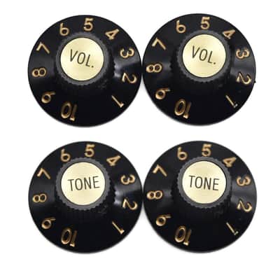4 Pcs Witch Hat Knobs with Set Screw 1/4" Guitar Bass Knobs 2 Volume 2 Tone for 72 Telecaster Custom/Jazzmaster/Guitar Amplifiers Black with Gold Cap image 3
