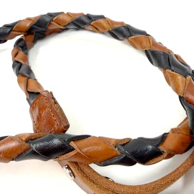 Walker And Williams M-51-CHT/BLK Throwback Series Chestnut Brown And Black Grain Leather "Twist" Mandolin Strap image 3