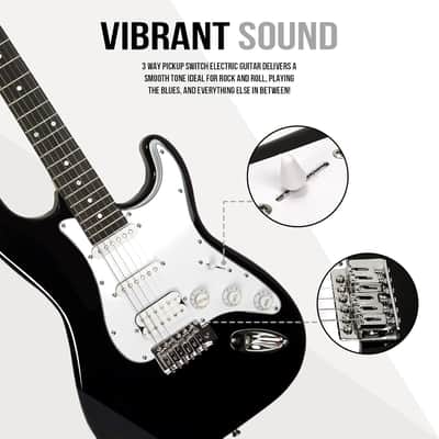 Electric Guitar Kit for Beginner 39 Inch Full Size HSS Pick Up Right Handed Starter Solid Body Electric Guitar, with Amplifier, Bag, Capo, Strap, String,Cable, Picks, Black image 3