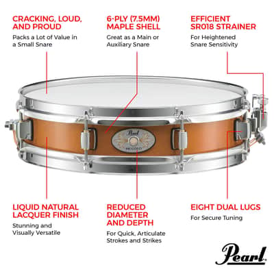 Pearl Piccolo Snare Drum 13 Inch x 3 Inch 6-ply Maple Shell, Liquid Amber (M1330114) image 2