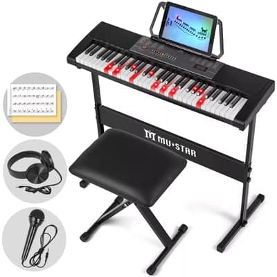 NEW Portable 61Key Light Up Electric Piano Keyboard w/Bench,Stand,Headset,Microphone image 1