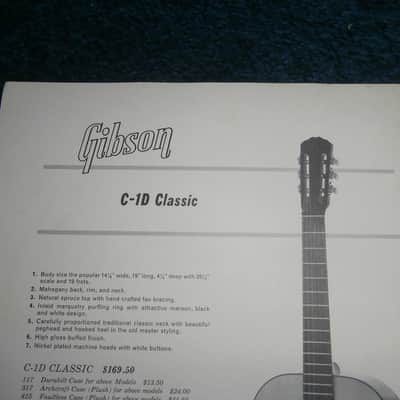 Vintage 1960's Gibson C-1D Classic Acoustic Guitar Dealer Spec. Sheet! Rare! imagen 2