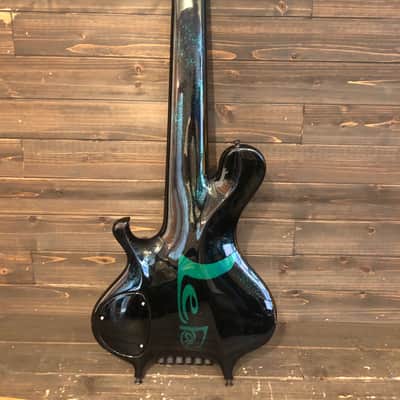 LeFay Pangton 6 string bass guitar headless Translucent Black Green Blue Metalflake Le Fay image 3
