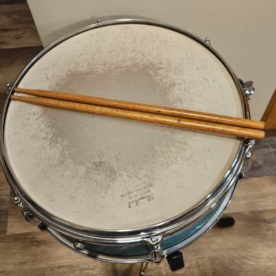 1965 Slingerland 5x14 Aqua Satin Flame Snare Drum NOV 65 Original 6-Lug Vintage image 7