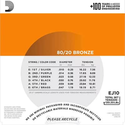 D'Addario EJ10 Extra Light 80/20 Bronze Acoustic Strings 10-47 image 4