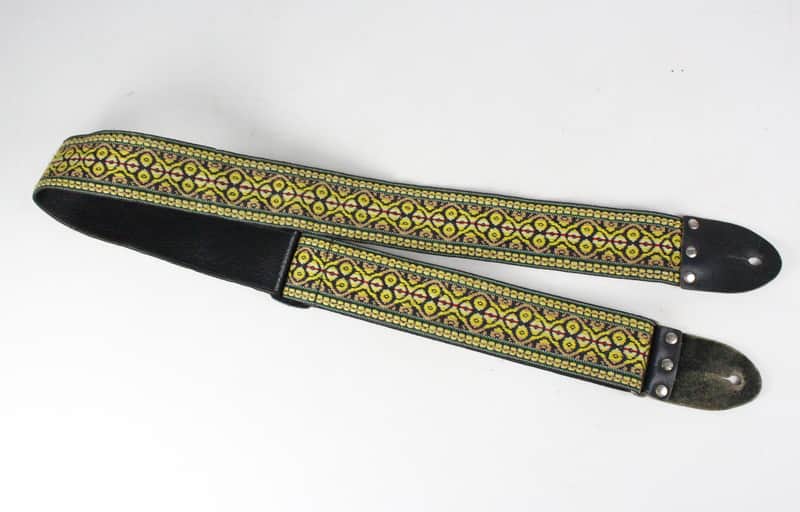 Vintage Style Beautiful Colorful Braided Guitar Strap Leather + Cotton  w/Plastick Buckle ~Persian/Middle Eastern Geometric Pattern~ image 1