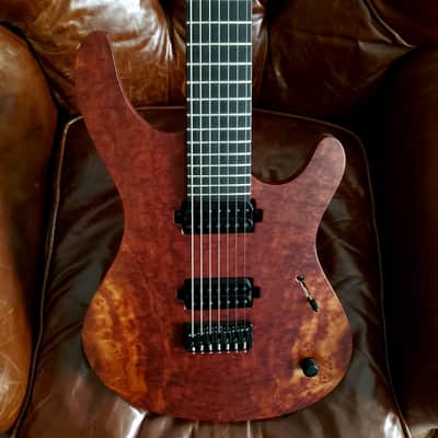 Used One Owner Mayones 2022 Regius 7 26.5" Camphor Burl top, No Binding, Exotic I neck, TEW body, Bare Knuckle Pickups Unity image 2