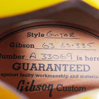 Gibson Nashville Custom Shop Historic Collection 1963 ES-335 Reissue Sunburst USA 2003 Electric Guitar, S5326 image 18
