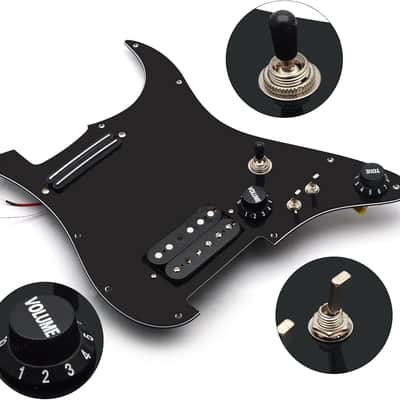 Alnico 5 Prewired Strat Pickguard Coil Splitting Pickguard HH(Mini Humbucker+Humbucker) Loaded Pickguard with Humbucker Pickups Set (Black, SH) image 4
