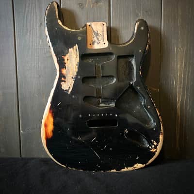 Relic Stratocaster body - Black over Three Tone Sunburst Alder strat body, Jozo Reece guitars image 20