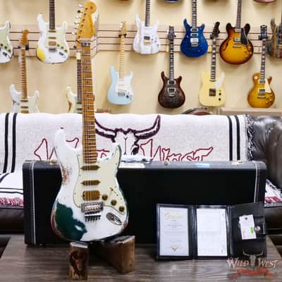 Fender Custom Shop Wild West White Lightning Stratocaster HSS Floyd Rose Maple Board 22 Frets Heavy Relic British Racing Green 8.00 LBS image 6