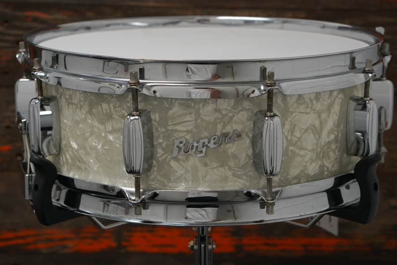 Rogers 5x14" Dynasonic Wood Snare Drum - 1960s White Marine Pearl image 1