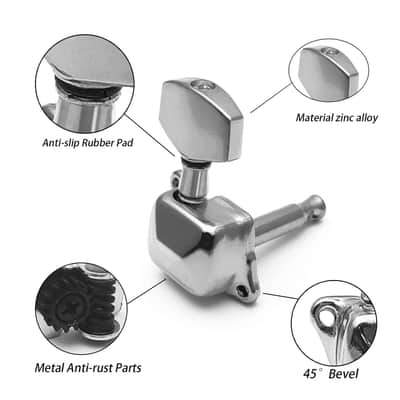 6R Semi-closed Guitar String Tuning Pegs Tuner Machine Heads Knobs Tuning Keys for Acoustic or Electric Guitar (Chrome) image 2