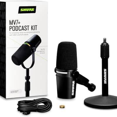 Shure MV7+ Podcast Dynamic Microphone with Stand USB-C+XLR Outputs OBS Certified image 1