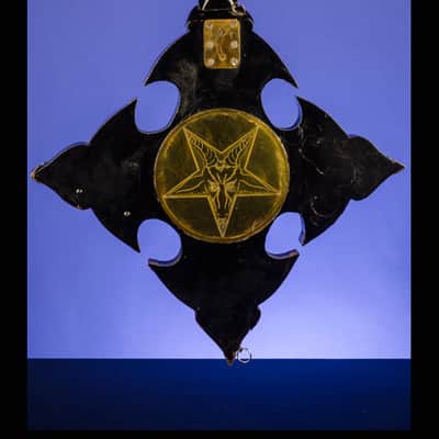 Barry Collier Rebeth Gothic Cross with Ram's Head Pentagram 1982 Black with a feint gold pinstripe a image 5