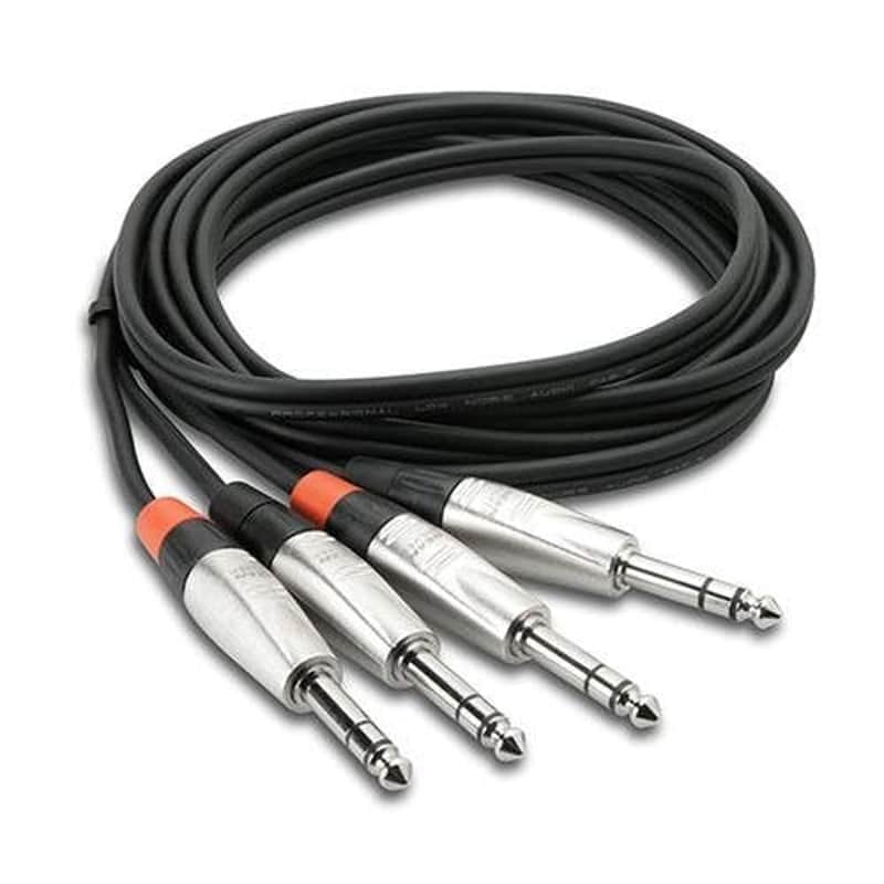 Hosa HSS-001.5x2 1.5-Feet Dual 1/4"" TRS Male to Dual 1/4"" TRS Male Stereo Audio Cable image 1