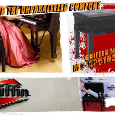 GRIFFIN Adjustable Piano Bench (ErgonomicPRO-X Series) – Black Solid Wood Frame, PU Leather Cushion, Antique Style with Sheet Music Storage for Musicians & Vanity image 14