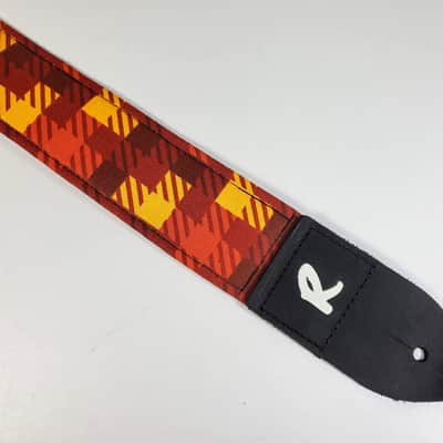 Brown Yellow Check Guitar Strap -Retro Paid Guitar Strap - Brown Orange Yellow Checkered Guitar Str image 1
